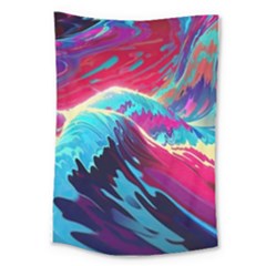 Tsunami Waves Ocean Sea Nautical Nature Water Blue Pink Large Tapestry