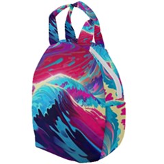 Tsunami Waves Ocean Sea Nautical Nature Water Blue Pink Travel Backpacks