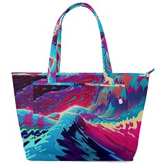 Tsunami Waves Ocean Sea Nautical Nature Water Blue Pink Back Pocket Shoulder Bag 