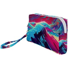 Tsunami Waves Ocean Sea Nautical Nature Water Blue Pink Wristlet Pouch Bag (small) by Jancukart