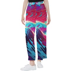 Tsunami Waves Ocean Sea Nautical Nature Water Blue Pink Women s Pants 