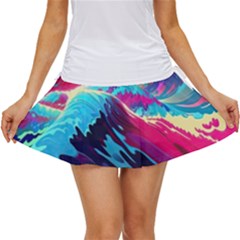 Tsunami Waves Ocean Sea Nautical Nature Water Blue Pink Women s Skort