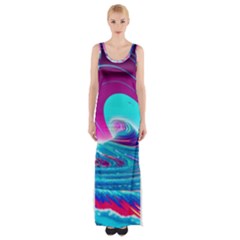 Tsunami Waves Ocean Sea Nautical Nature Water 3 Thigh Split Maxi Dress