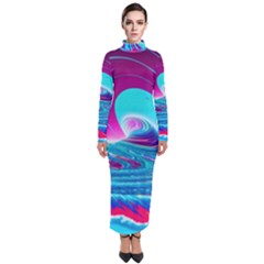 Tsunami Waves Ocean Sea Nautical Nature Water 3 Turtleneck Maxi Dress by Jancukart