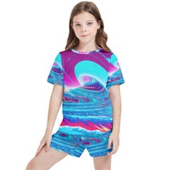 Tsunami Waves Ocean Sea Nautical Nature Water 3 Kids  Tee And Sports Shorts Set by Jancukart