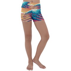 Waves Ocean Sea Tsunami Nautical 6 Kids  Lightweight Velour Yoga Shorts by Jancukart