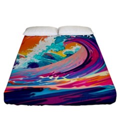 Tsunami Waves Ocean Sea Nautical Nature Water 2 Fitted Sheet (california King Size) by Jancukart