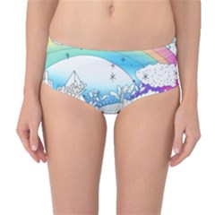 Rainbow Fun Cute Minimal Doodle Drawing 2 Mid-waist Bikini Bottoms by Jancukart