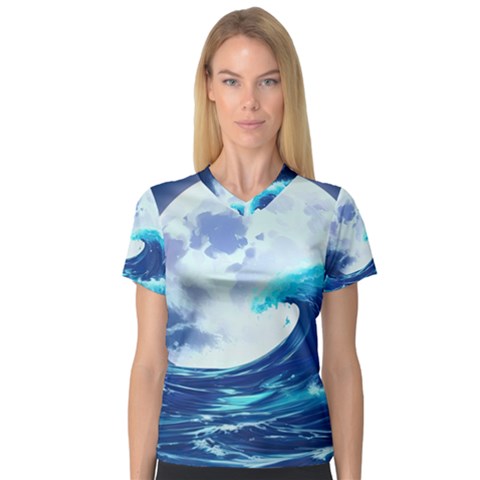 Waves Ocean Sea Tsunami Nautical 7 V-neck Sport Mesh Tee by Jancukart