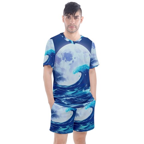 Waves Ocean Sea Tsunami Nautical 7 Men s Mesh Tee And Shorts Set by Jancukart