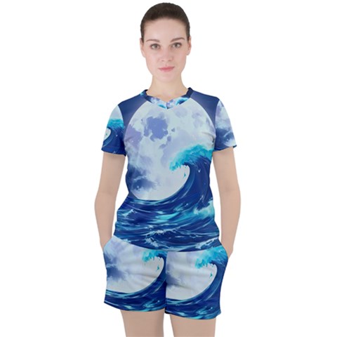 Waves Ocean Sea Tsunami Nautical 7 Women s Tee And Shorts Set by Jancukart