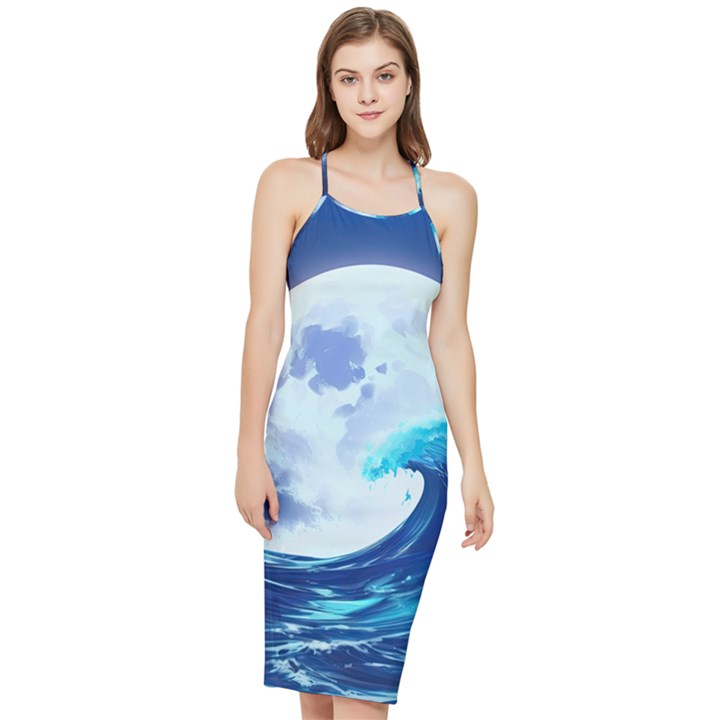 Waves Ocean Sea Tsunami Nautical 7 Bodycon Cross Back Summer Dress