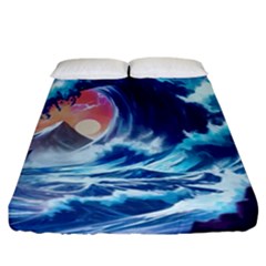 Storm Tsunami Waves Ocean Sea Nautical Nature Fitted Sheet (california King Size) by Jancukart