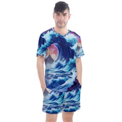 Storm Tsunami Waves Ocean Sea Nautical Nature Men s Mesh Tee And Shorts Set