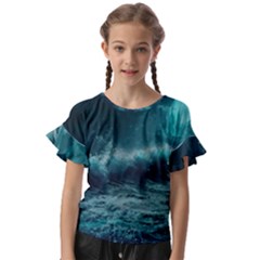 Waves Ocean Sea Tsunami Nautical 2 Kids  Cut Out Flutter Sleeves