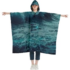 Waves Ocean Sea Tsunami Nautical 2 Women s Hooded Rain Ponchos by Jancukart