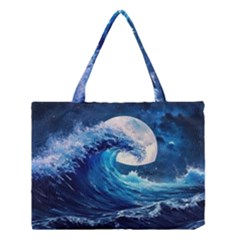 Tsunami Waves Ocean Sea Nautical Nature Water Moon Medium Tote Bag by Jancukart