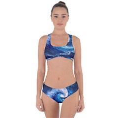 Tsunami Waves Ocean Sea Nautical Nature Water Moon Criss Cross Bikini Set by Jancukart