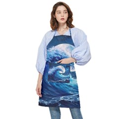 Tsunami Waves Ocean Sea Nautical Nature Water Moon Pocket Apron by Jancukart