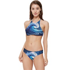 Tsunami Waves Ocean Sea Nautical Nature Water Moon Banded Triangle Bikini Set by Jancukart