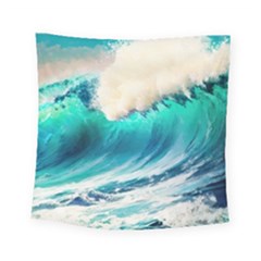 Tsunami Waves Ocean Sea Nautical Nature Water Art Ai Generated Square Tapestry (small) by Jancukart