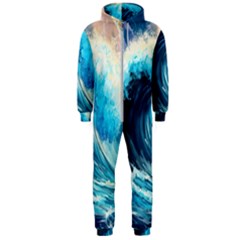 Tsunami Waves Ocean Sea Nautical Nature Water Arts Hooded Jumpsuit (men) by Jancukart