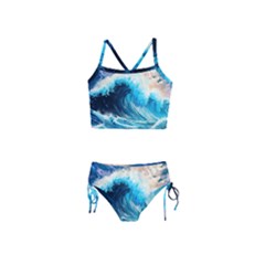 Tsunami Waves Ocean Sea Nautical Nature Water Arts Girls  Tankini Swimsuit by Jancukart