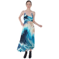 Tsunami Waves Ocean Sea Nautical Nature Water Arts Tie Back Maxi Dress by Jancukart