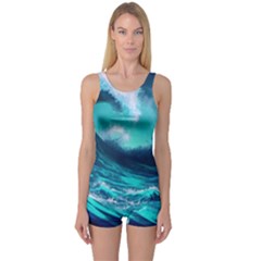 Tsunami Tidal Wave Ocean Waves Sea Nature Water One Piece Boyleg Swimsuit by Jancukart