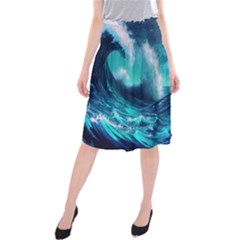 Tsunami Tidal Wave Ocean Waves Sea Nature Water Midi Beach Skirt by Jancukart