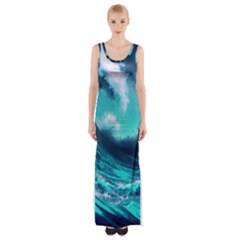 Tsunami Tidal Wave Ocean Waves Sea Nature Water Thigh Split Maxi Dress