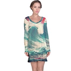 Storm Tsunami Waves Ocean Sea Nautical Nature 2 Long Sleeve Nightdress