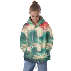 Storm Tsunami Waves Ocean Sea Nautical Nature 2 Kids  Oversized Hoodie