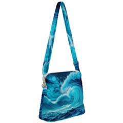 Waves Ocean Sea Tsunami Nautical 3 Zipper Messenger Bag by Jancukart