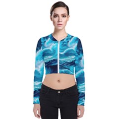 Waves Ocean Sea Tsunami Nautical 3 Long Sleeve Zip Up Bomber Jacket by Jancukart