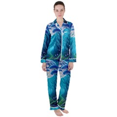 Forrest Jungle Blue Artwork Women s Long Sleeve Satin Pajamas Set	