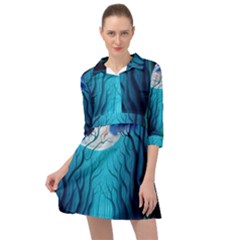 Forrest Jungle Blue Artwork Mini Skater Shirt Dress