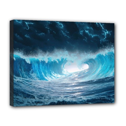 Thunderstorm Storm Tsunami Waves Ocean Sea Canvas 14  X 11  (stretched) by Jancukart