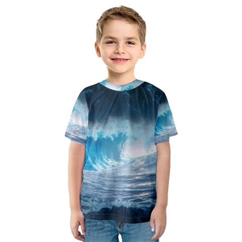 Thunderstorm Storm Tsunami Waves Ocean Sea Kids  Sport Mesh Tee by Jancukart