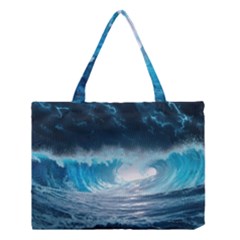 Thunderstorm Storm Tsunami Waves Ocean Sea Medium Tote Bag by Jancukart