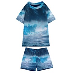 Thunderstorm Storm Tsunami Waves Ocean Sea Kids  Swim Tee And Shorts Set by Jancukart