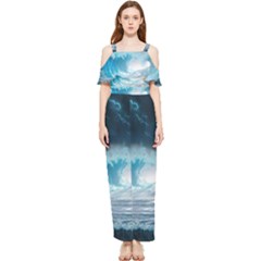 Thunderstorm Storm Tsunami Waves Ocean Sea Draped Sleeveless Chiffon Jumpsuit