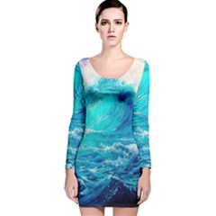 Tsunami Waves Ocean Sea Nautical Nature Water Nature Long Sleeve Velvet Bodycon Dress