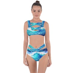 Tsunami Waves Ocean Sea Nautical Nature Water Nature Bandaged Up Bikini Set  by Jancukart