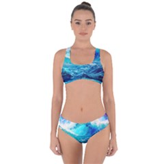 Tsunami Waves Ocean Sea Nautical Nature Water Nature Criss Cross Bikini Set by Jancukart