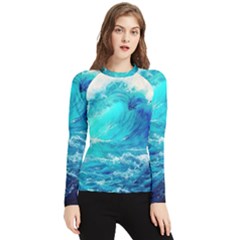 Tsunami Waves Ocean Sea Nautical Nature Water Nature Women s Long Sleeve Rash Guard