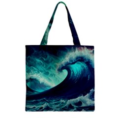 Waves Ocean Sea Tsunami Nautical Zipper Grocery Tote Bag by Jancukart