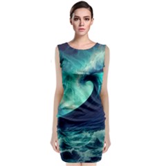 Waves Ocean Sea Tsunami Nautical Sleeveless Velvet Midi Dress by Jancukart