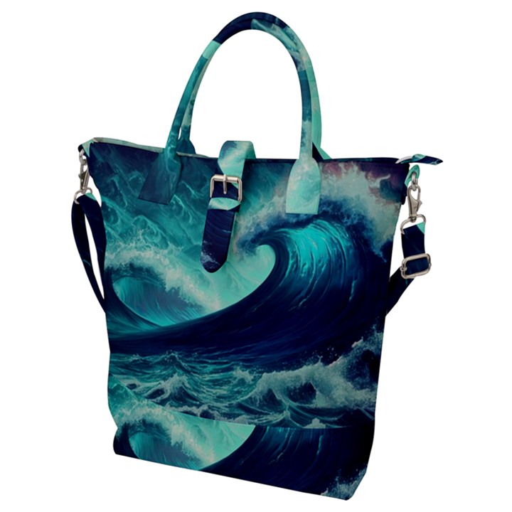 Waves Ocean Sea Tsunami Nautical Buckle Top Tote Bag