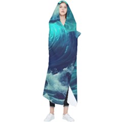 Waves Ocean Sea Tsunami Nautical Wearable Blanket by Jancukart